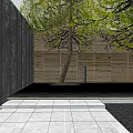 Modern Garden Landscape Featuring Trees Glass Wall And Paved Ground Design