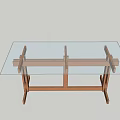 Modern Dining Table With Glass Top And Wooden Cross Support Frame Structure