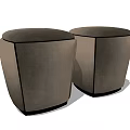 Two Modern Minimalist Dark Gray Upholstered Square Shaped Sofa Stools with Soft Cushion 3d model