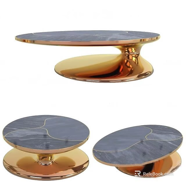 Elegant Modern Coffee Table With Marble Top And Golden Round Pedestal Design 3d model 
