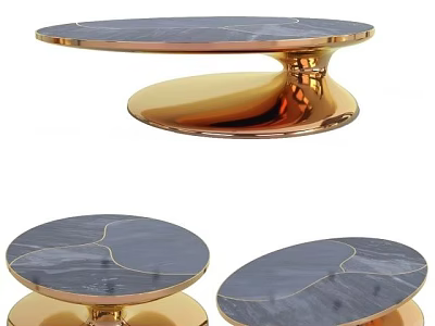 Elegant Modern Coffee Table With Marble Top And Golden Round Pedestal Design 3d model