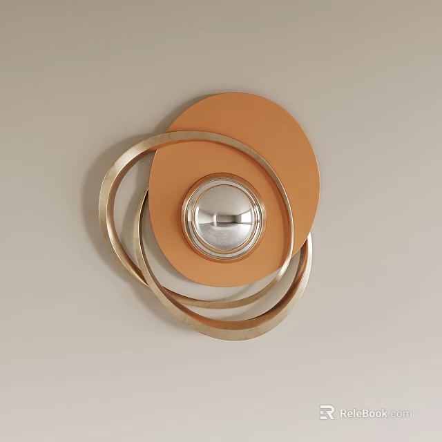 Wall Hanging Decor With Golden Rings Orange Circular Background And Silver Mirror 3d model 
