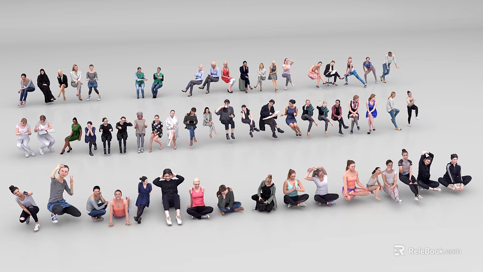 Women in Various Poses Arranged in a Circle Displaying Diverse Postures 3d model