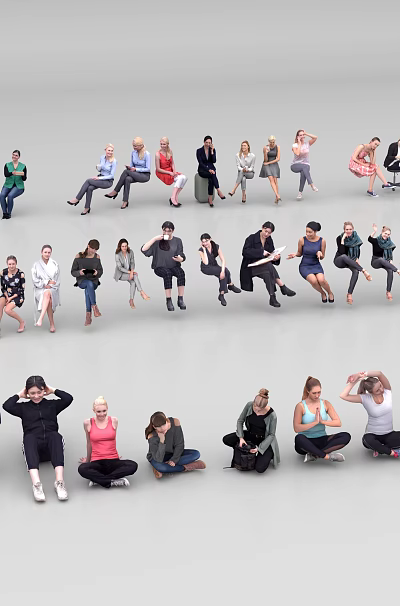 Man Woman Squatting Woman Sitting Woman 3d model