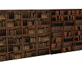 Large Wooden Bookcase With Multiple Shelves Filled With Various Books In Home Library 3d model