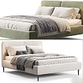 Modern Double Bed Interior Design With Upholstered Frame Plush Pillows And Cozy Blanket