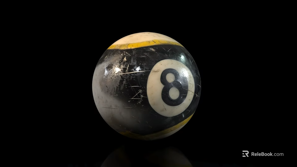Billiard Room Interior Featuring Scratched 8 Ball With Yellow Stripes And White Details 3d model 