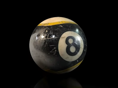 Billiard Room Interior Featuring Scratched 8 Ball With Yellow Stripes And White Details 3d model