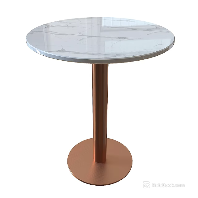 Modern Round Coffee Table With White Marble Tabletop And Copper Metal Base 3d model