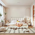 Bright Modern Kids Bedroom Interior With Pastel Pink And White Bed Nightstand Bookshelf And Plants