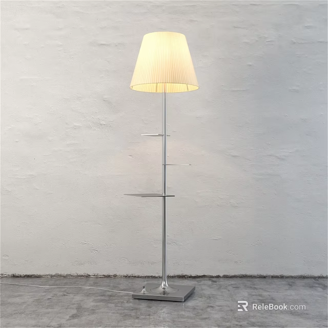 Modern Floor Lamp With Soft White Shade And Sleek Metal Frame Against White Wall 3d model 