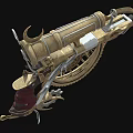 Intricate Mechanical Weapon With Gears Telescope Crescent Moon Feather And Gear Structure