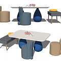 Colorful Kids Table With Blue Brown Chairs And Toy Car Building Blocks