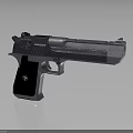 Modern Silver Metallic Pistol 3D Rendered Design With Black Grip And Logo