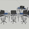 Modern Office Desks With Multiple Computer Monitors And Ergonomic Chairs 3d model