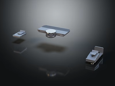 3D Rendered Projection Surveillance Components On Black Reflective Surface With Modern Design 3d model