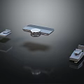 3D Rendered Projection Surveillance Components On Black Reflective Surface With Modern Design
