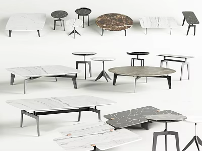 Modern Coffee Tables With Marble Tabletop And Metal Legs In Various Shapes 3d model