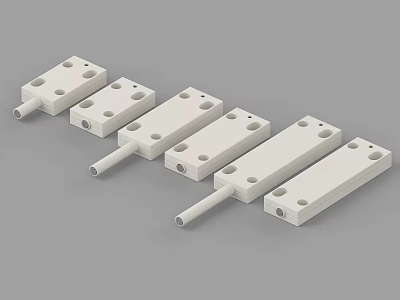 Six White Rectangular Hardware Tool Parts With Holes Arranged In A Row 3d model
