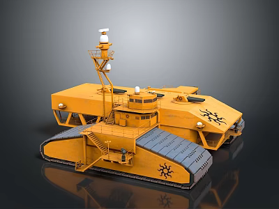 Detailed Yellow Tracked Vehicle Model With Industrial Cab Antenna And Platform 3d model