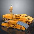 Detailed Yellow Tracked Vehicle Model With Industrial Cab Antenna And Platform