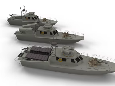 Three Modern Military Warships With Gray Hulls Deck Railings And Equipment 3d model