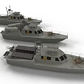 Three Modern Military Warships With Gray Hulls Deck Railings And Equipment