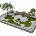 Courtyard Garden Design Featuring Wooden Deck Trees Grass And Gravel Stones