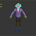 Cartoon Style Game and Movie Character in Blue Suit with White Face and Brown Ears