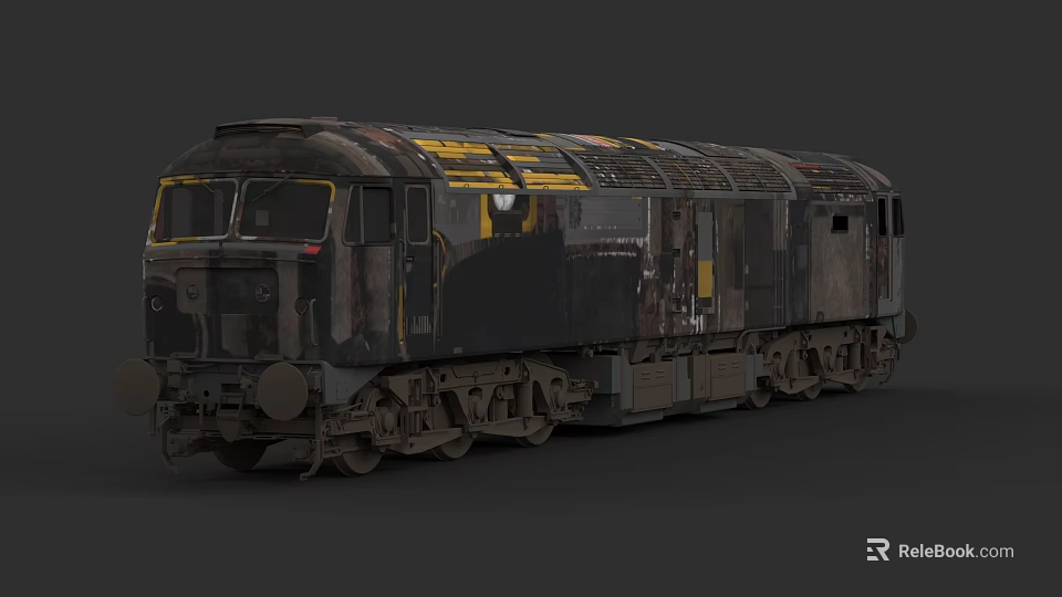 Vintage Black And Yellow Train Locomotive With Rusty Exterior And Worn Details 3d model 