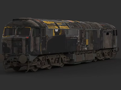 Vintage Black And Yellow Train Locomotive With Rusty Exterior And Worn Details 3d model