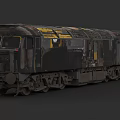 Vintage Black And Yellow Train Locomotive With Rusty Exterior And Worn Details