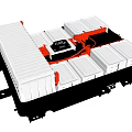 Electric Vehicle Battery Pack Chassis With Silver Modules Orange Wiring And Black Base 3d model