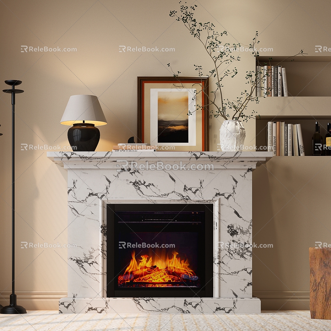 Modern Fireplace Modern French Fireplace Fireplace Floriculture Table Lamp Decorative Painting 3d model