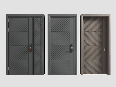 Modern Security Doors With Herringbone Pattern And Brushed Brass Handles In Various Styles 3d model