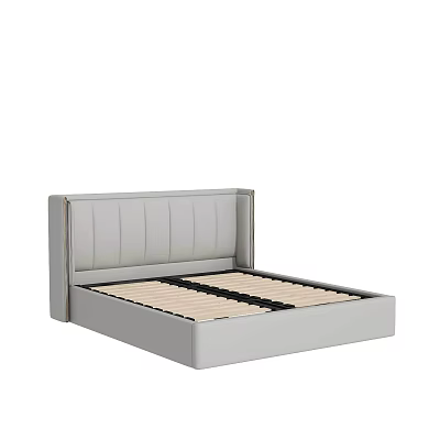 Modern Gray Double Bed With Upholstered Headboard And Wooden Slat Base 3d model