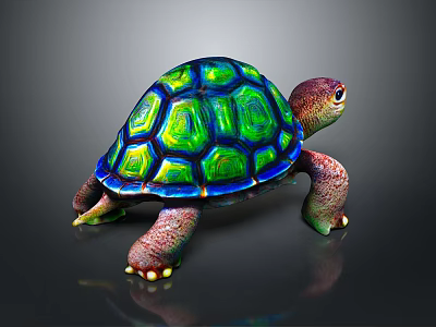 Detailed Exotic Vibrant Colored Turtle Reptile With Green Blue Shell And Red Legs 3d model