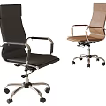 Leather Office Chairs in Black and Brown with Metal Armrests and Swivel Wheels