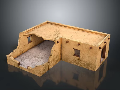 Traditional Adobe House Model With Weathered Walls Open Structure And Windows 3d model