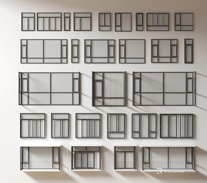 Casement Windows with Modern Frame Styles and Various Grid Designs for Homes 3d model