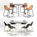 Modern Round Dining Table Set With Leather Chairs And Metal Legs 3d model