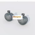 Pair of Gray Ceramic Vases With Intricate Lotus Pattern on White Background