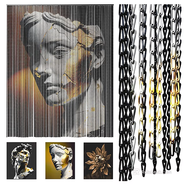 Decorative Chain Curtain with Black and Gold Design for Artistic Home Decor 3d model 