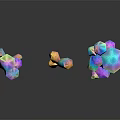 Glossy Colorful Stone Crystals In Purple Blue Yellow Hues With Black Background Reflections