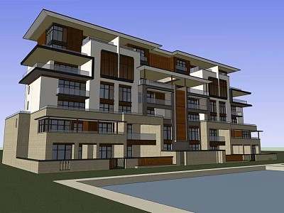 Modern Multistory Apartment Building Exterior With Balconies Glass Windows And Swimming Pool 3d model