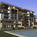 Modern Multistory Apartment Building Exterior With Balconies Glass Windows And Swimming Pool