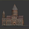 Historic Church Building With Red Roof Brick Walls And Tower Structure