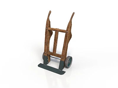 Traditional Wooden Handcart With Two Wheels And Simple Frame Structure Design 3d model
