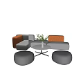 Modern Gray And Orange Sectional Sofa Set With Round Coffee Table And Ottoman Stools Design