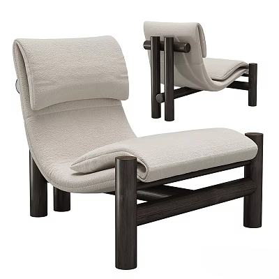 Light Beige Padded Leisure Chair With Rolled Back Cushion Dark Wooden Armrests And Modern Design 3d model